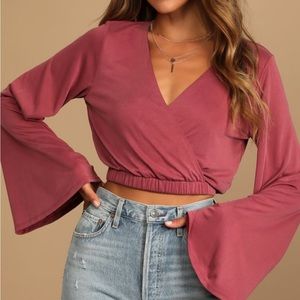 Lulu’s Rusty Rose Long Sleeve Surplice Top
